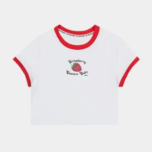 Classic Shirt Strawberry Ringer Baby Tee Womens Short Sleeve Shirt (White/Red)