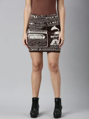 Quick Dry Technology Hidden Zipper Women's Brown Printed Mini Skirts