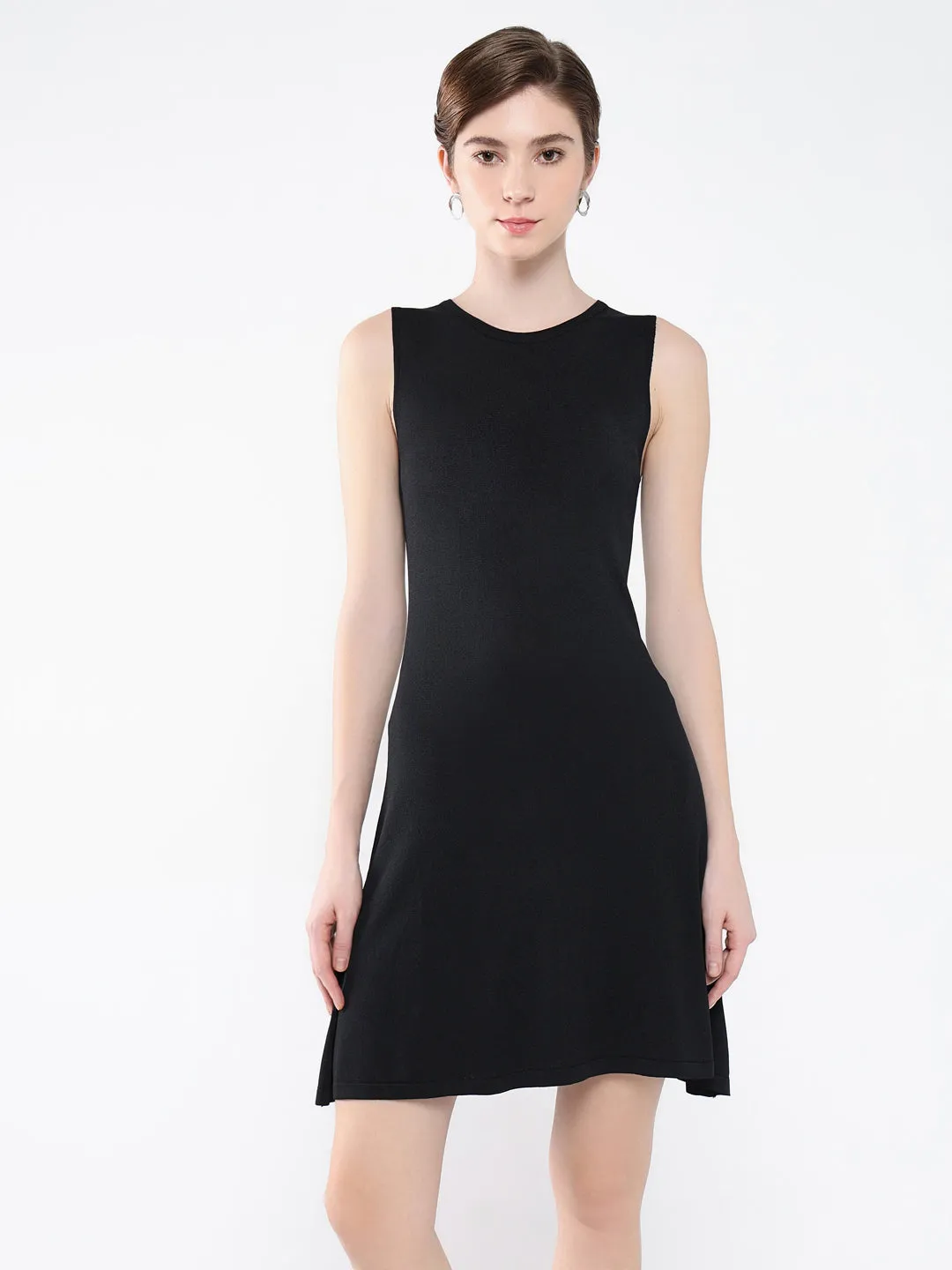 Women's Black Bodycon Sleeveless Round Neck Dress Effortless Piece ReinforcedHem