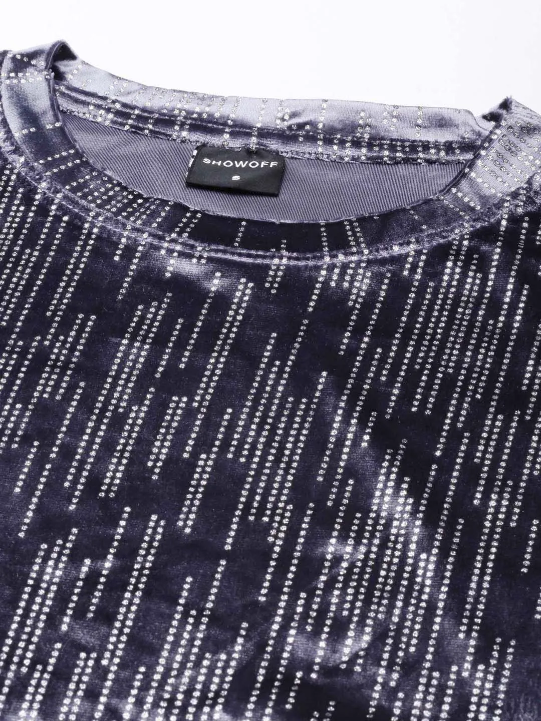 Women's Grey Round Neck Studded Velvet Crop Top Comfortable Shape mix and match