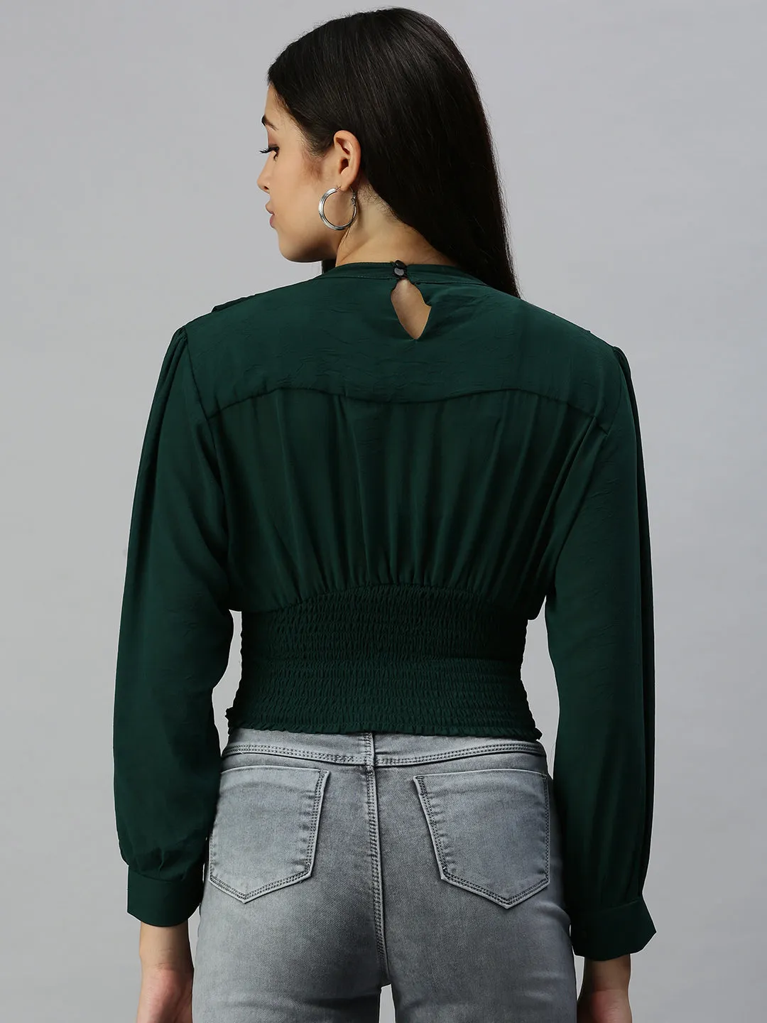 Comfy Fit Wear Women's Green Keyhole Neck Georgette Empire Crop Top