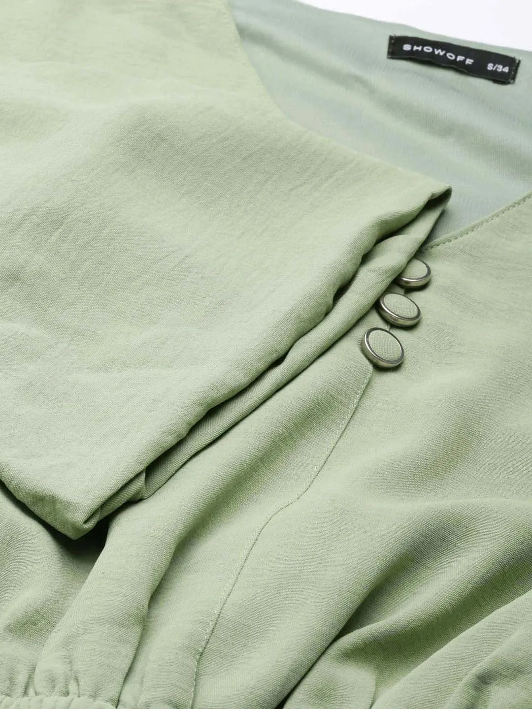 Women's Sea Green Flared Sleeve Crepe Blouson Crop Top Trendy popularity