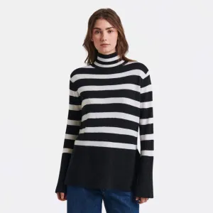 Merino Striped Turtleneck (Noir) Non Chafing Fabric