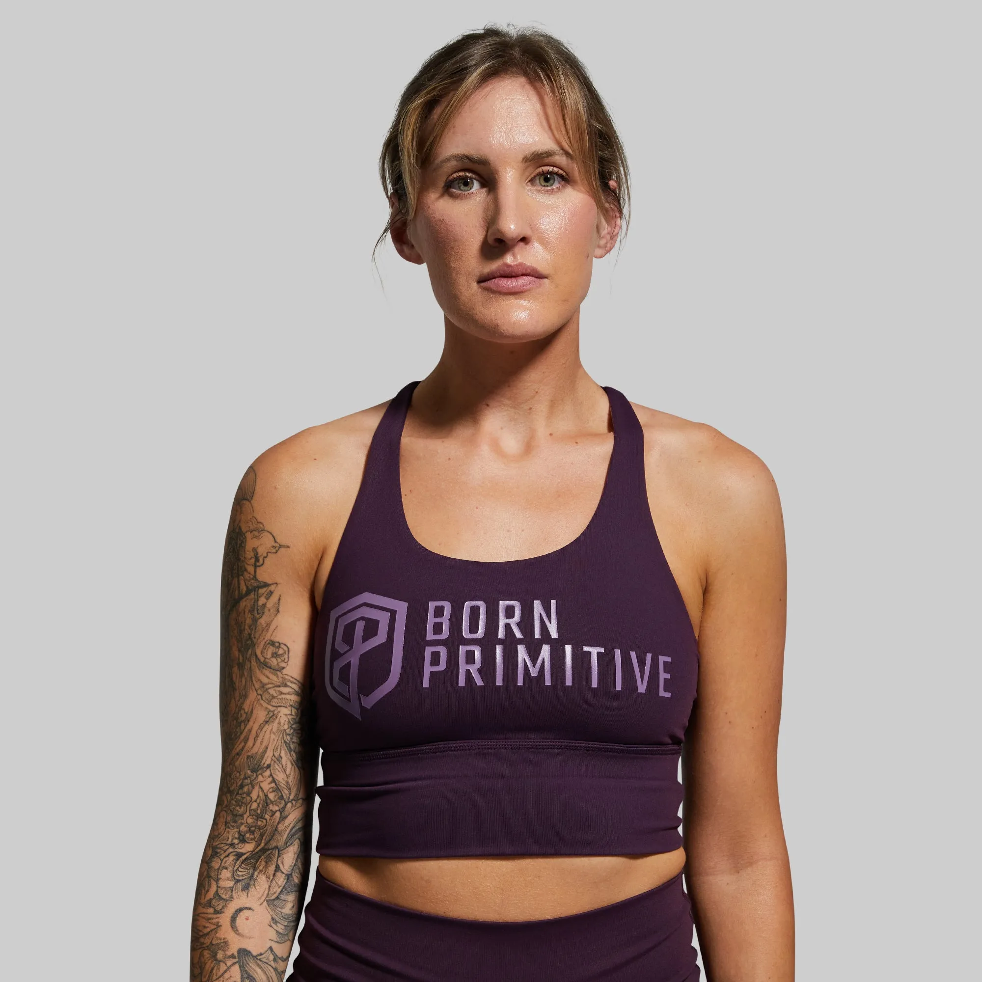 Geometric workout gear Breathable Cup Crossfire Original Sports Bra (Brand Strength-Plum)