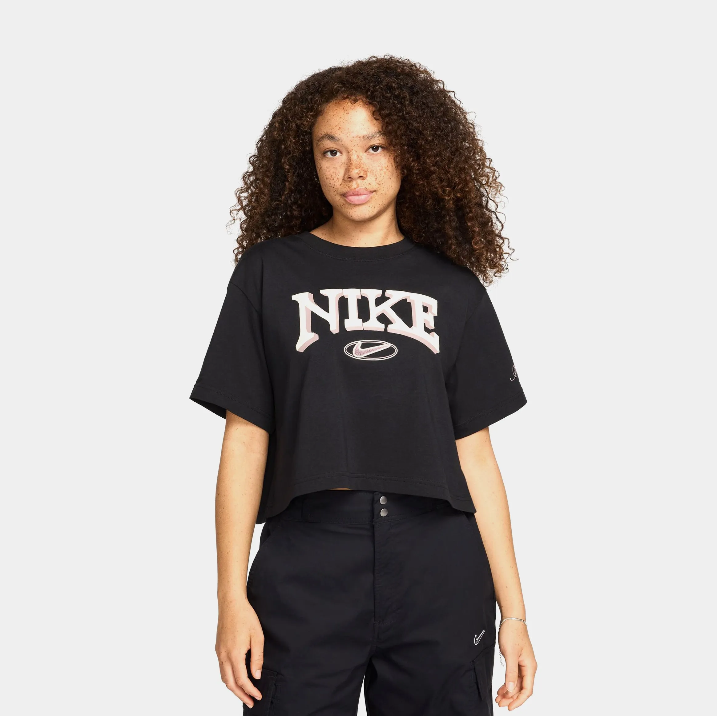 NSW Loose Cropped Womens Short Sleeve Shirt (Black/White) Formal Shirt Antistatic