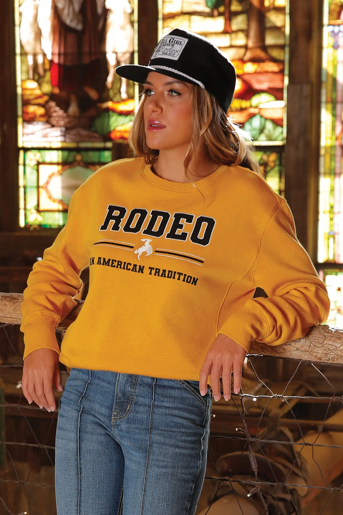 Cruel Women's Rodeo Embroidered Crewneck Sweatshirt in Yellow product tie dye uniqueness