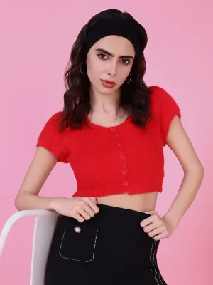 Easy Wear Look Tagless Neckline Women's Red Crop Top