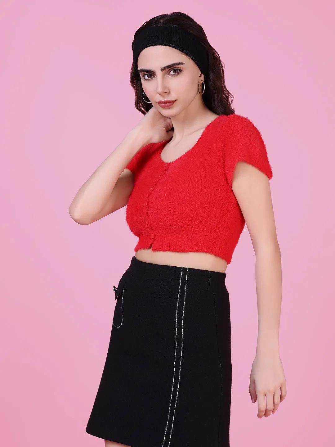 Women's Red Crop Top Urban Fashion Look