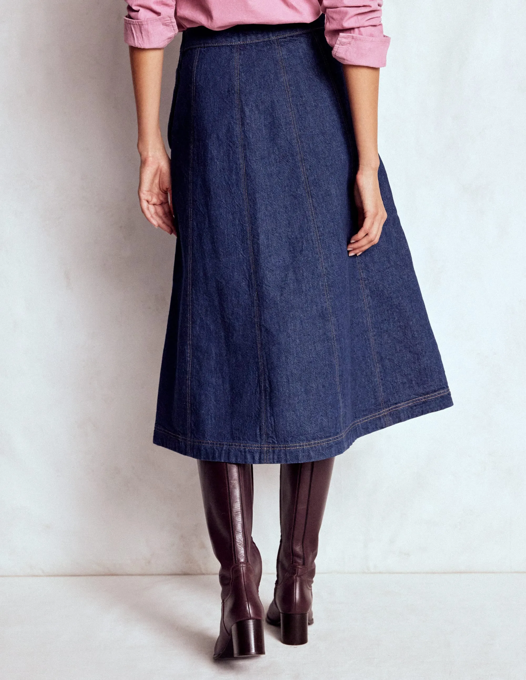 Cozy Movement elastic waistband Joy Panelled Denim Skirt-indigo