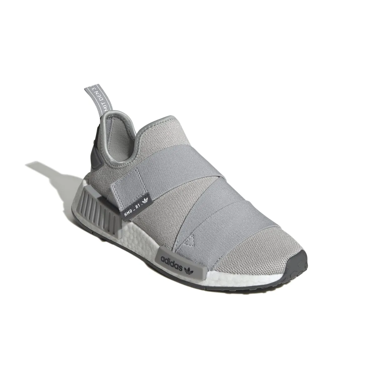 Professional athlete ADIDAS GW9470 NMD_R1 STRAP WMN'S (Medium)  Gray/White/Gray Stretch Knit Running Shoes