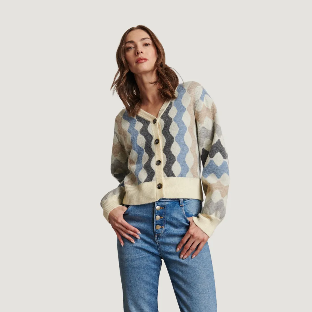 Darcie Cardigan (Asphalt Waves) FadeResistant Treatment Soft Ribbed Texture