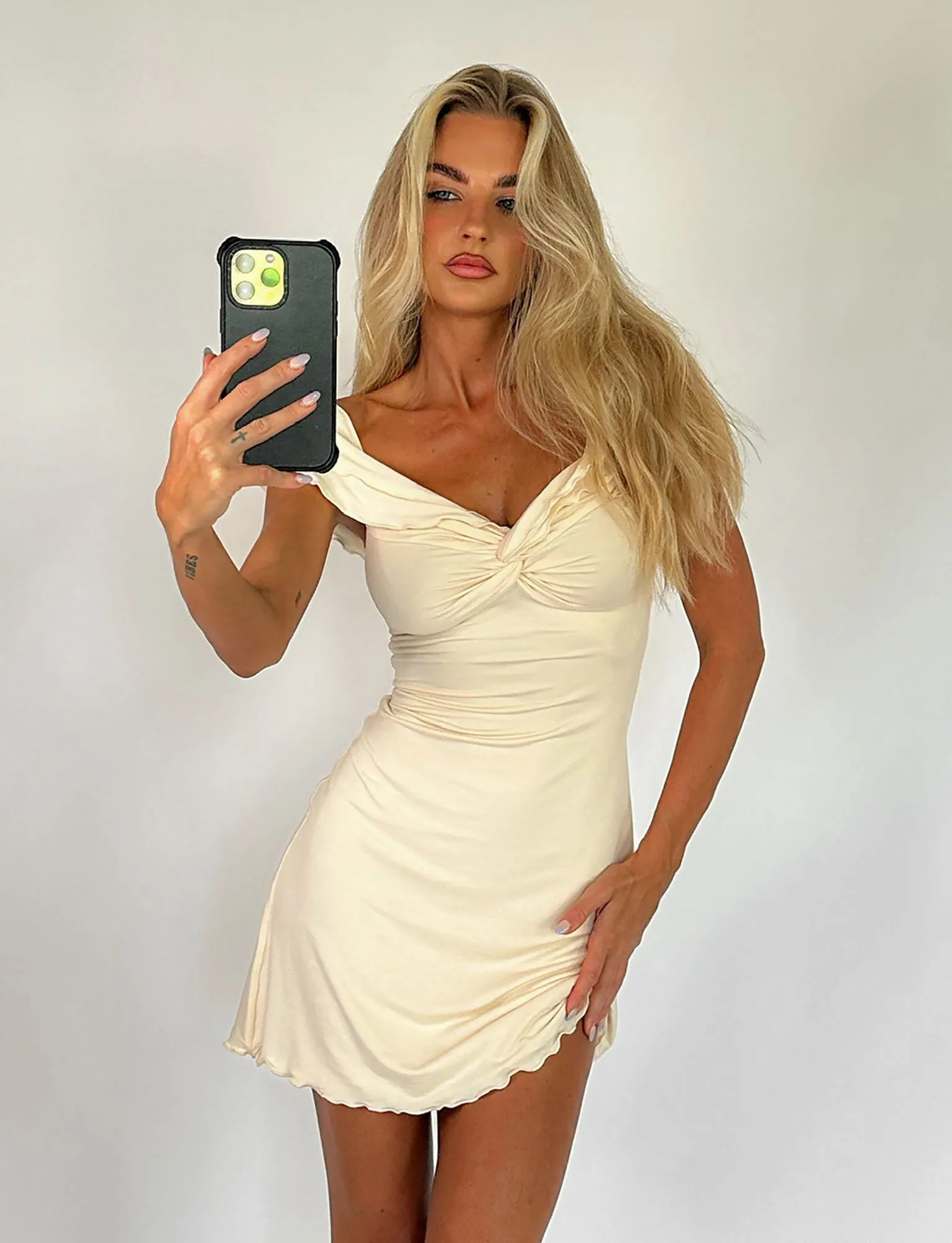 DENALI MINI DRESS - WHITE : BONE Sleek Drape