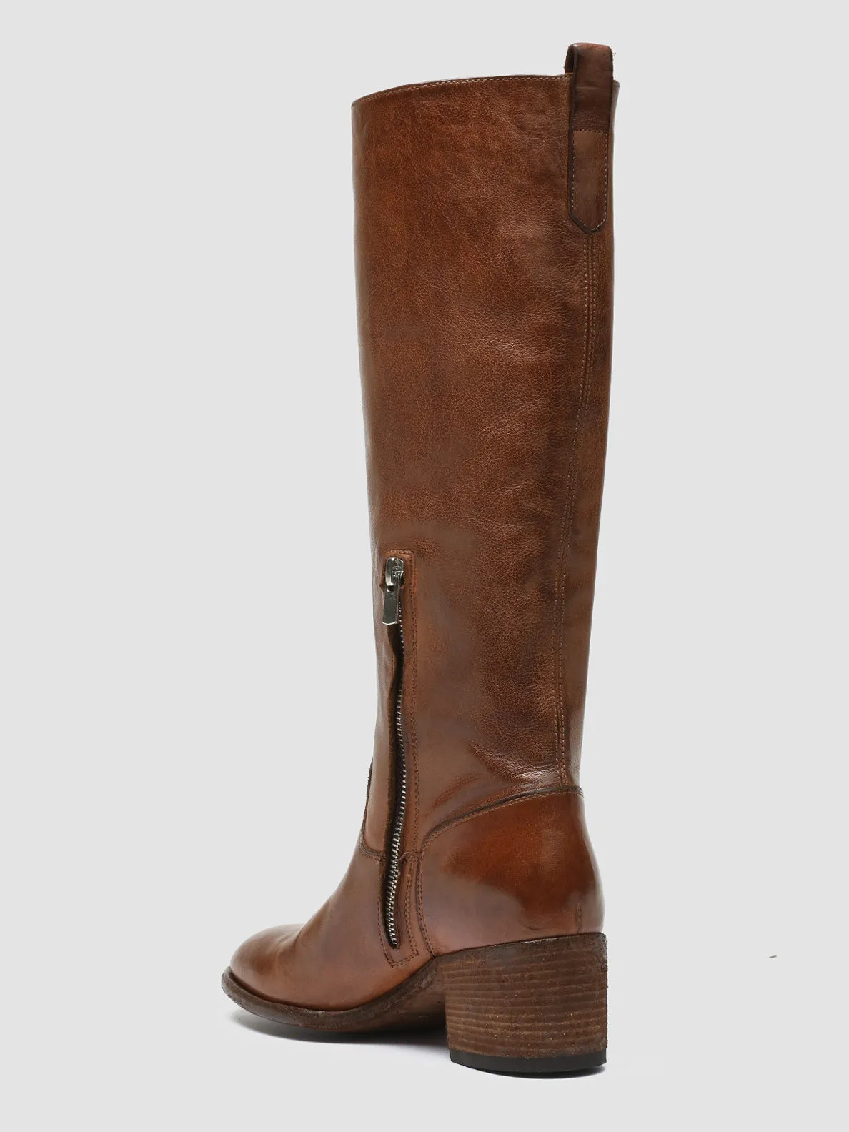 Cushioned Base Comfortable buckles DENNER 116 - Brown Leather Zip Boots