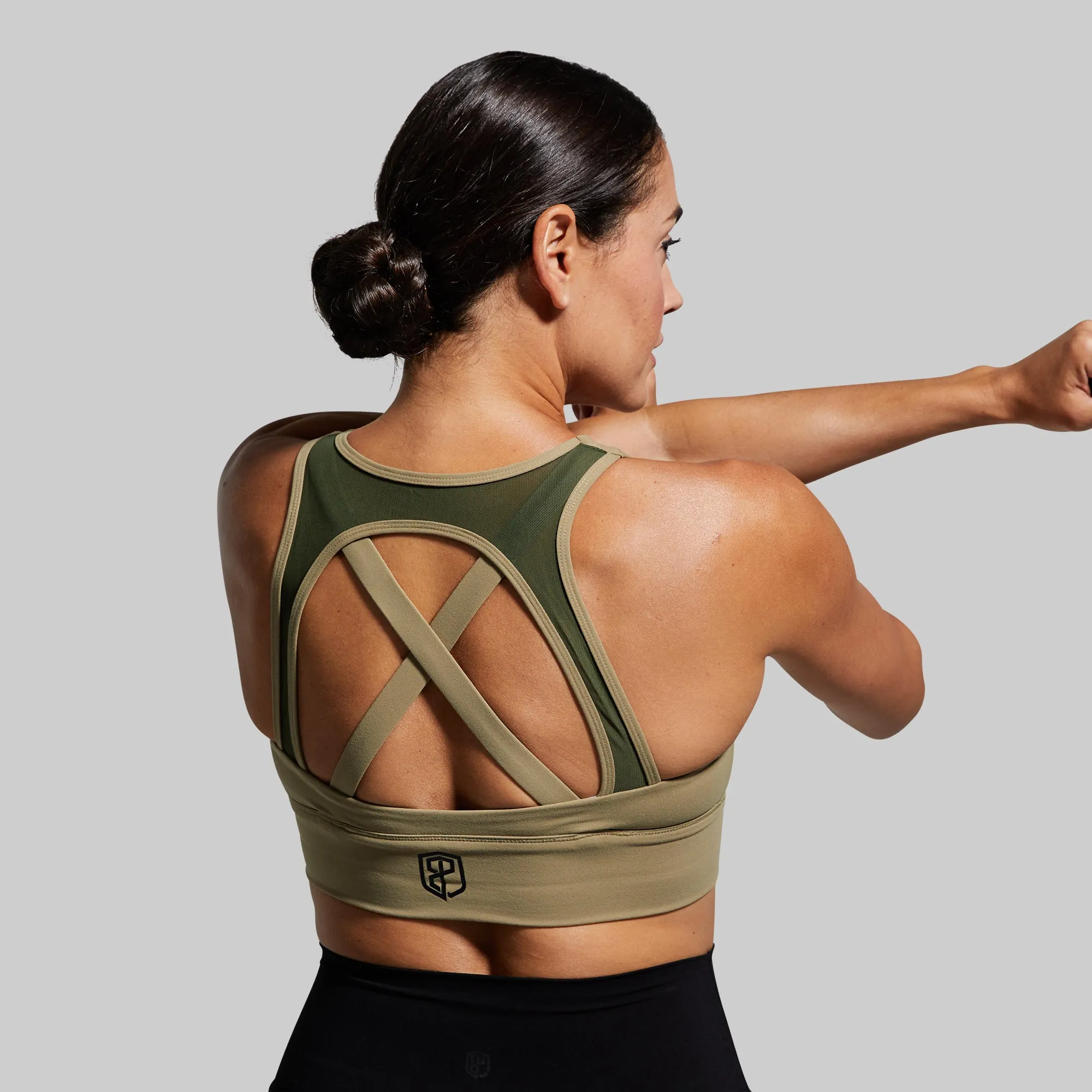Supportive X-Factor Sports Bra (Brand Strength-Olive)