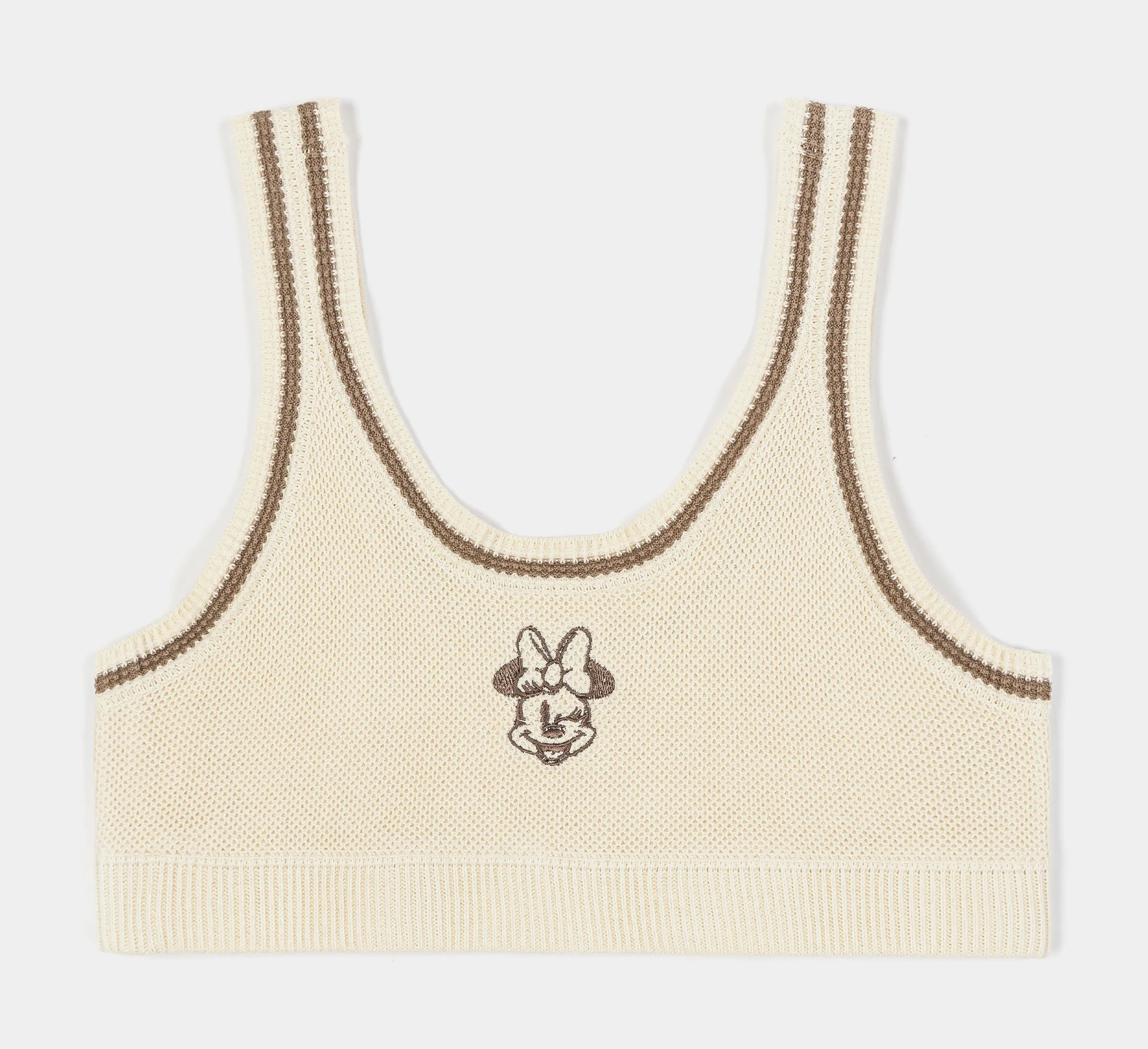 Saga Fit Disney Mickey and Friends By Shoe Palace Minnie Mouse Sports Bra Womens Top (Cream/Brown)