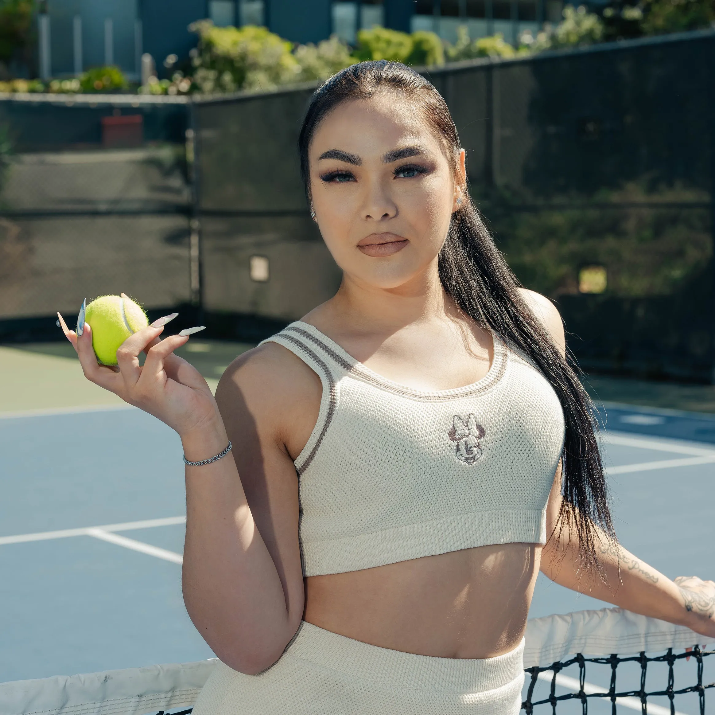 Disney Mickey and Friends By Shoe Palace Minnie Mouse Sports Bra Womens Top (Cream/Brown) Modern Cut