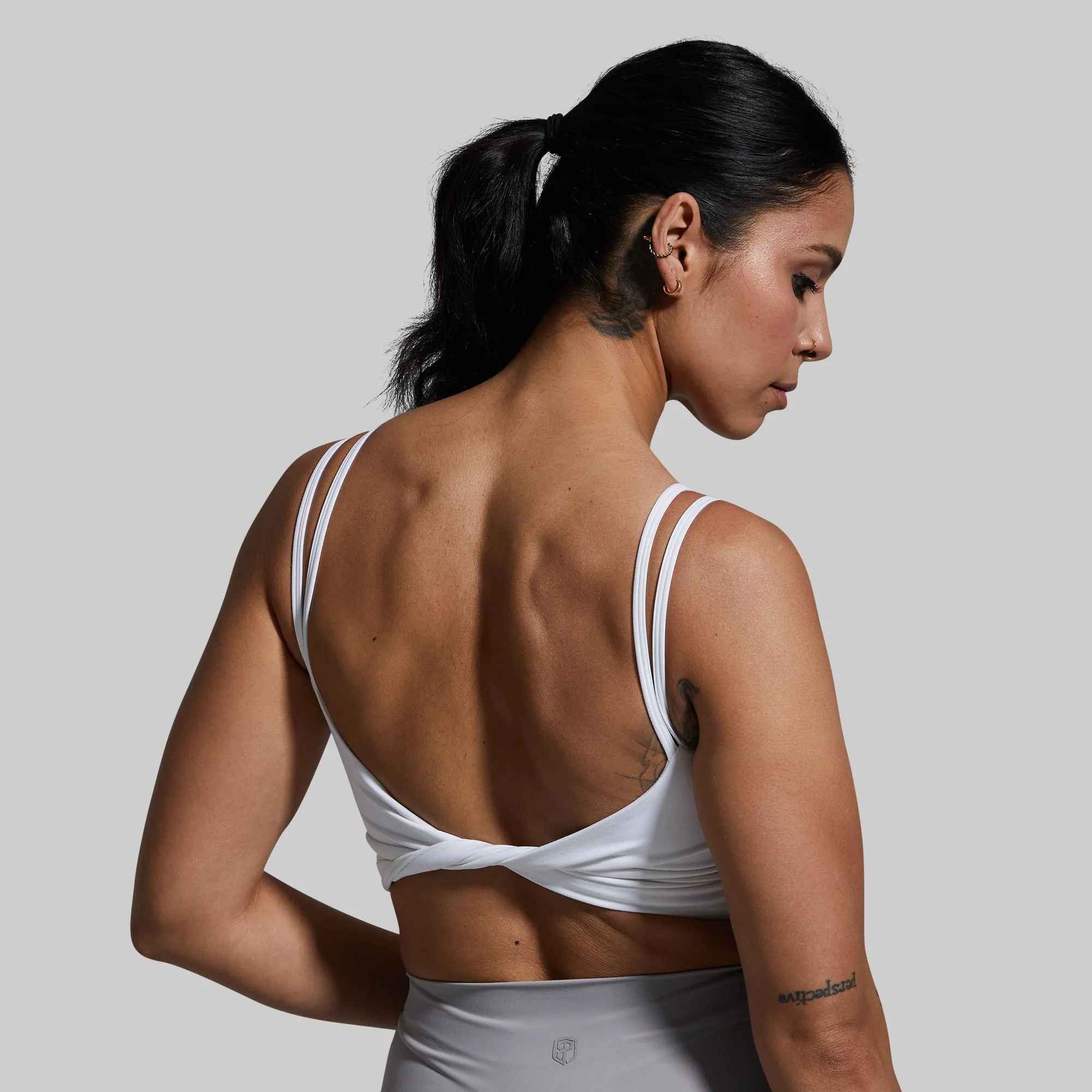 Enhanced Core Stability All-Day Closure Don't Get It Twisted Sports Bra (White)