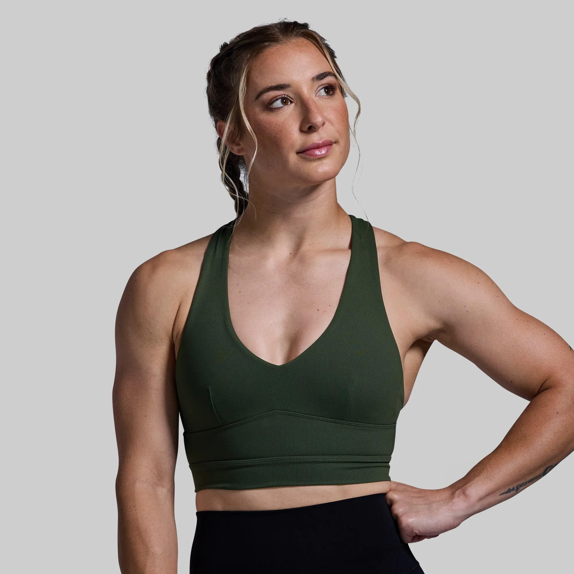 Double Cross Sports Bra (Tactical Green) All-Day Fabric Runners of all levels