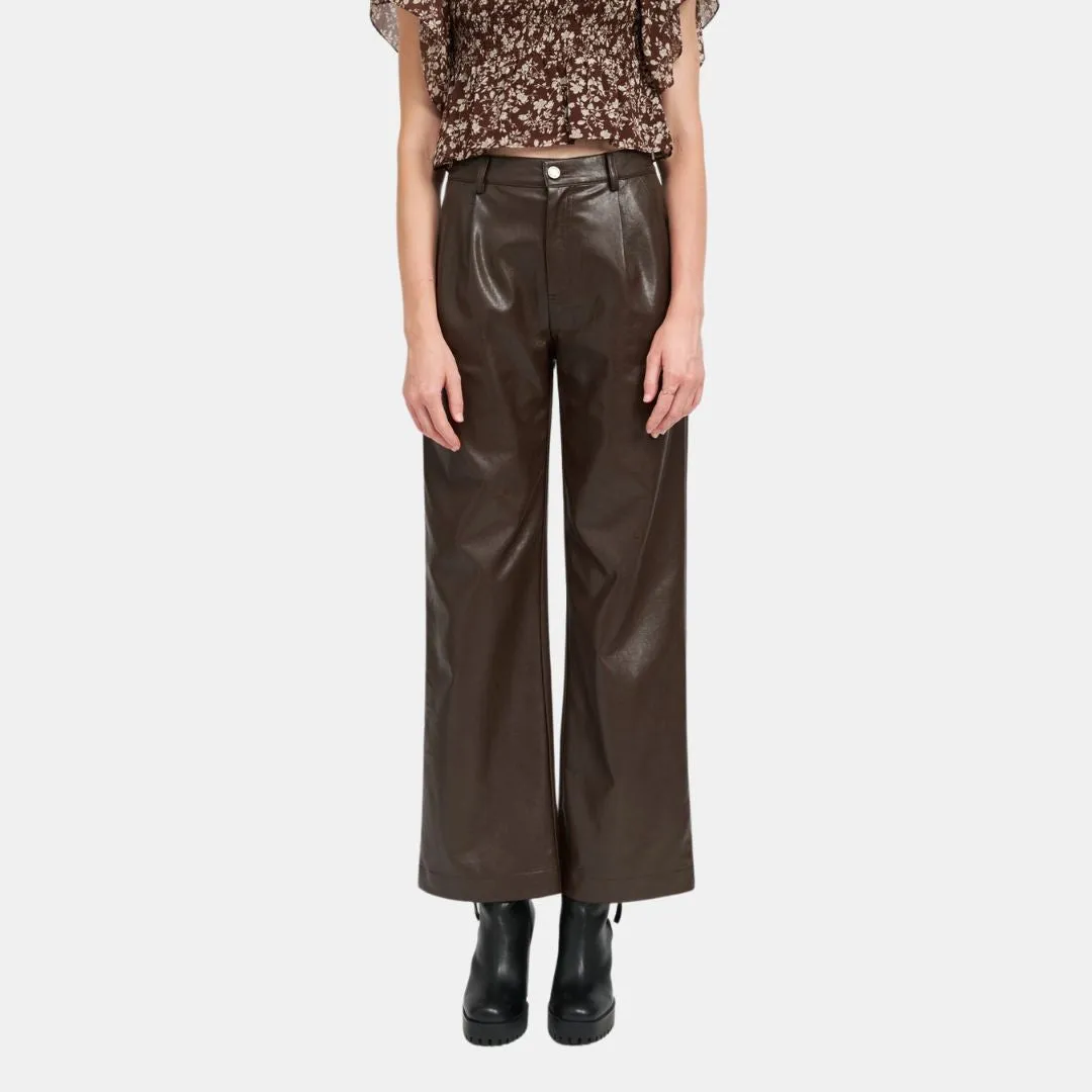 Perfect Length Chilly Day Comfort Wide Leg Leather Pants (Chocolate)