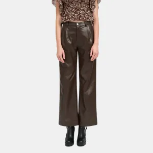 Perfect Length Chilly Day Comfort Wide Leg Leather Pants (Chocolate)