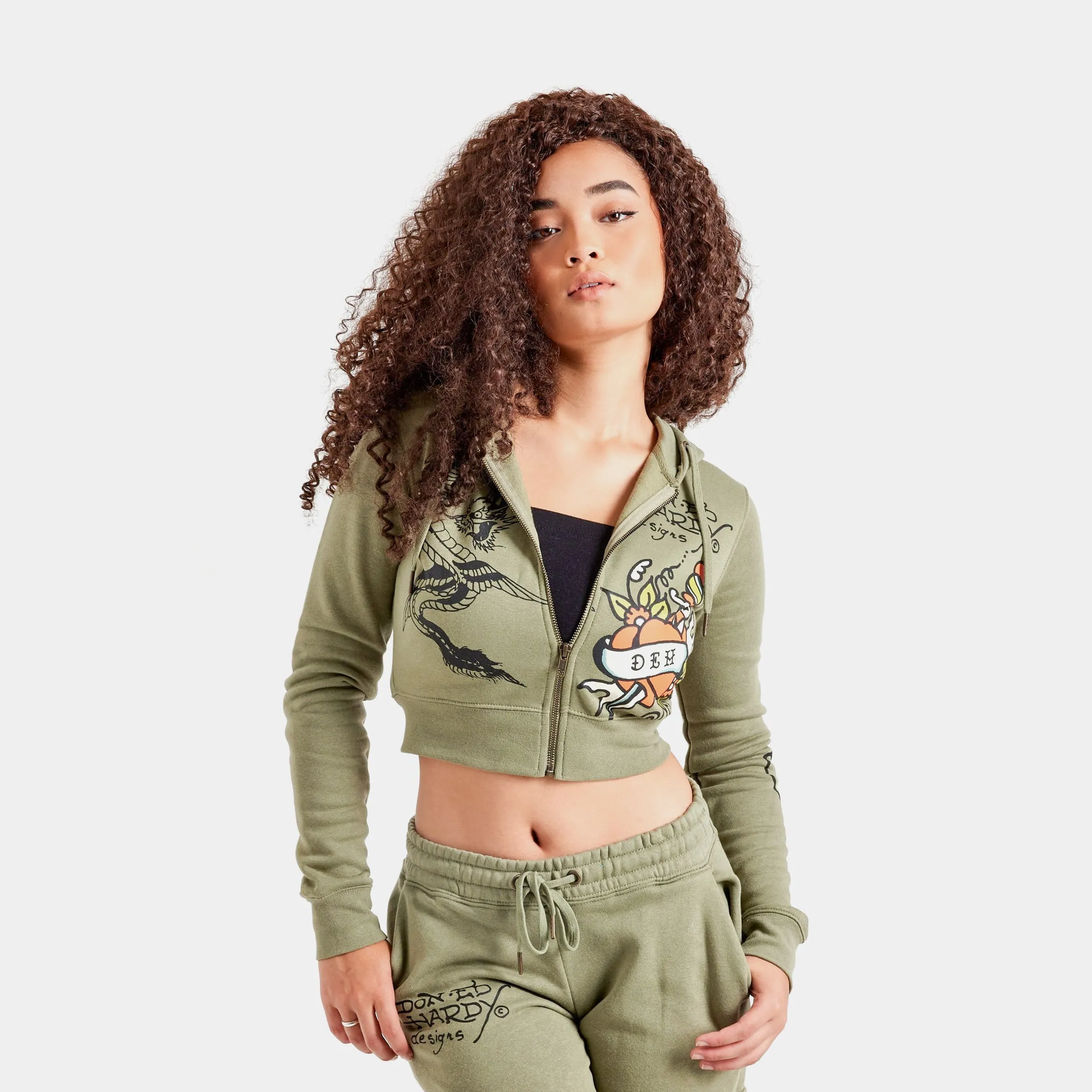 Dragon Dagger Full Zip Womens Hoodie (Olive/Black) product date night charm factor