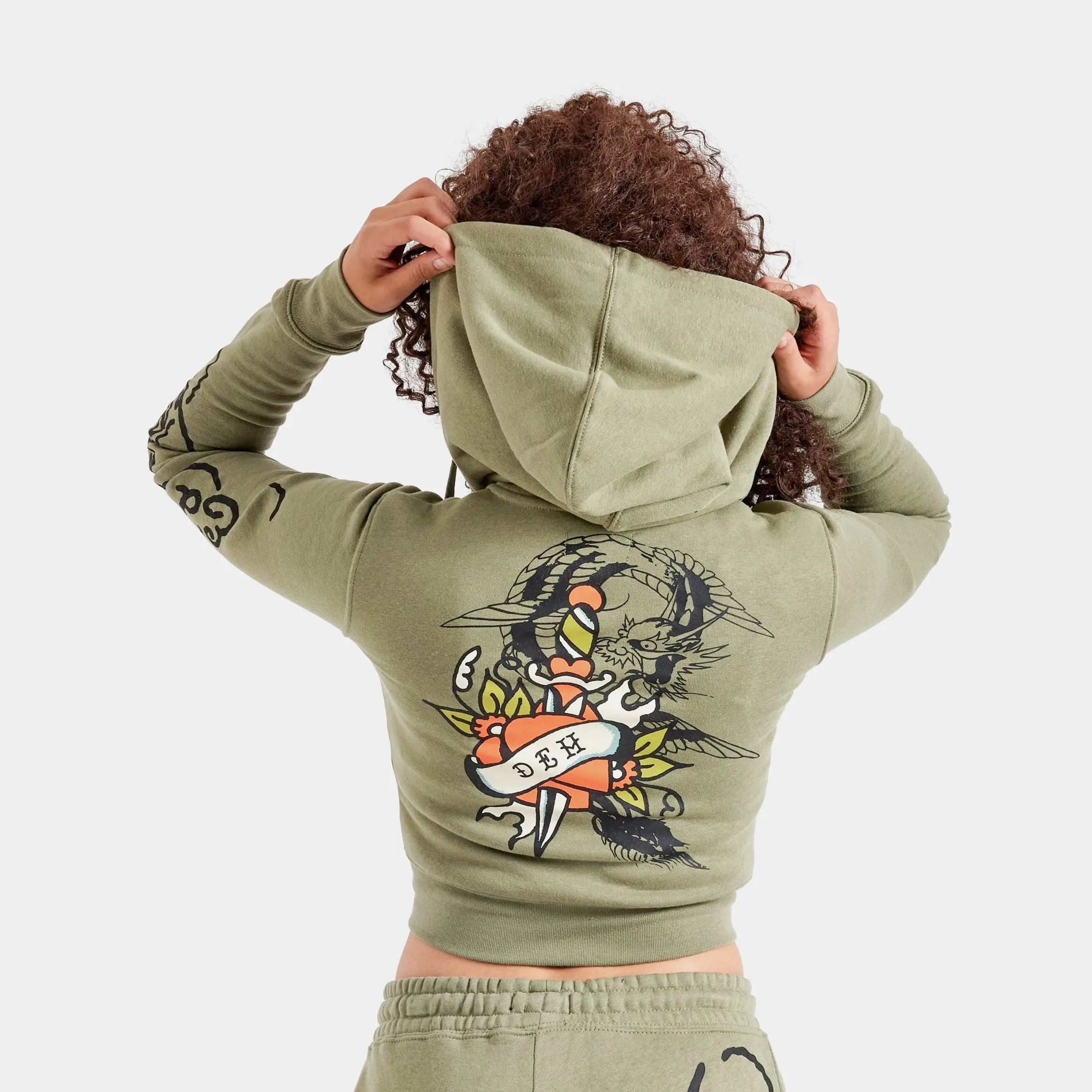Dragon Dagger Full Zip Womens Hoodie (Olive/Black) Sporty Comfort
