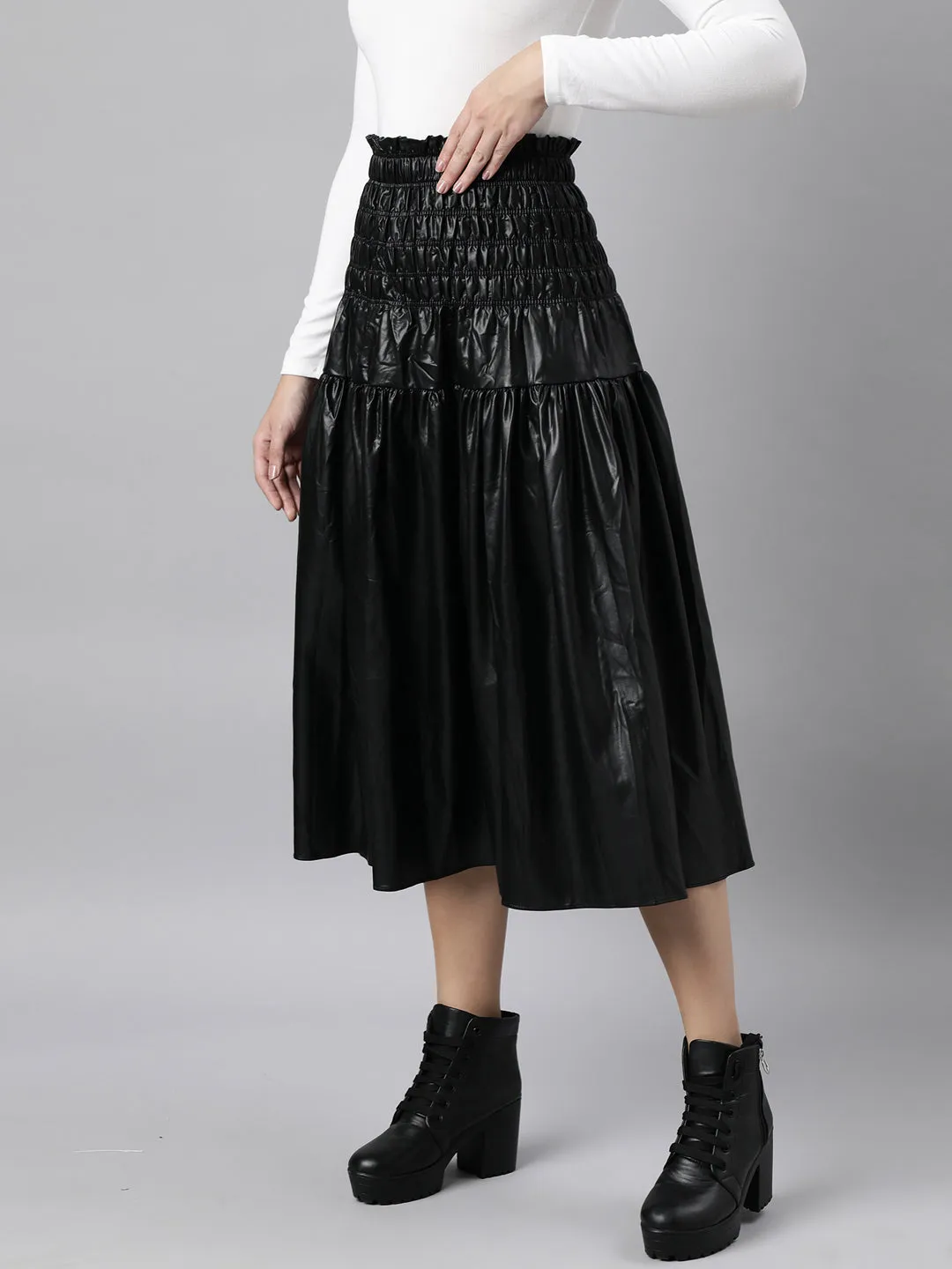 Neutral Wear Daily Style Women's Black Flared Midi Skirts