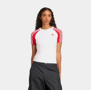 Adicolor 3 Stripes Raglan Slim Womens Short Sleeve Shirt (White/Red) WrinkleFreeTexture