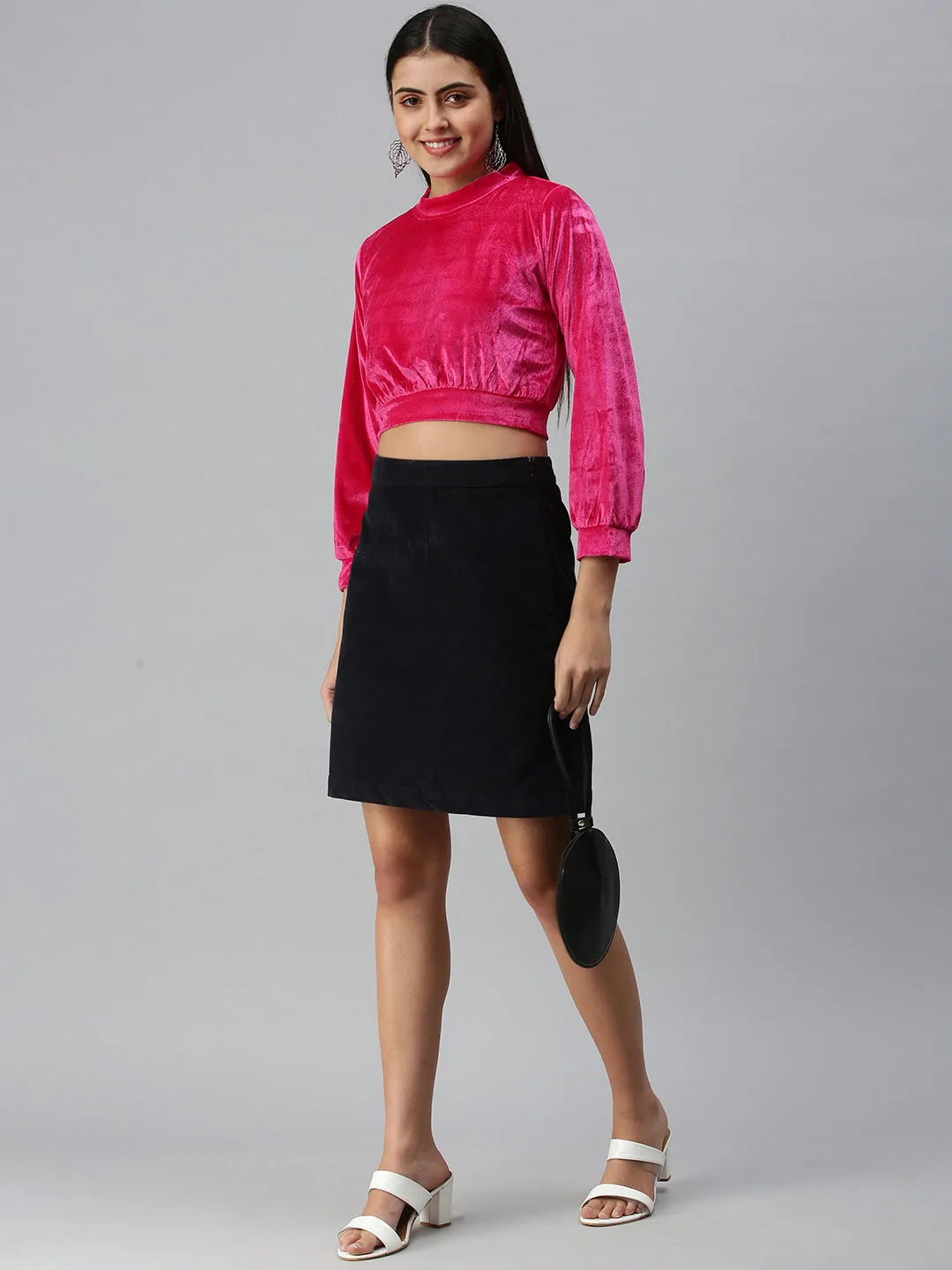 Women's Pink Velvet Crop Top DropShoulderDesign
