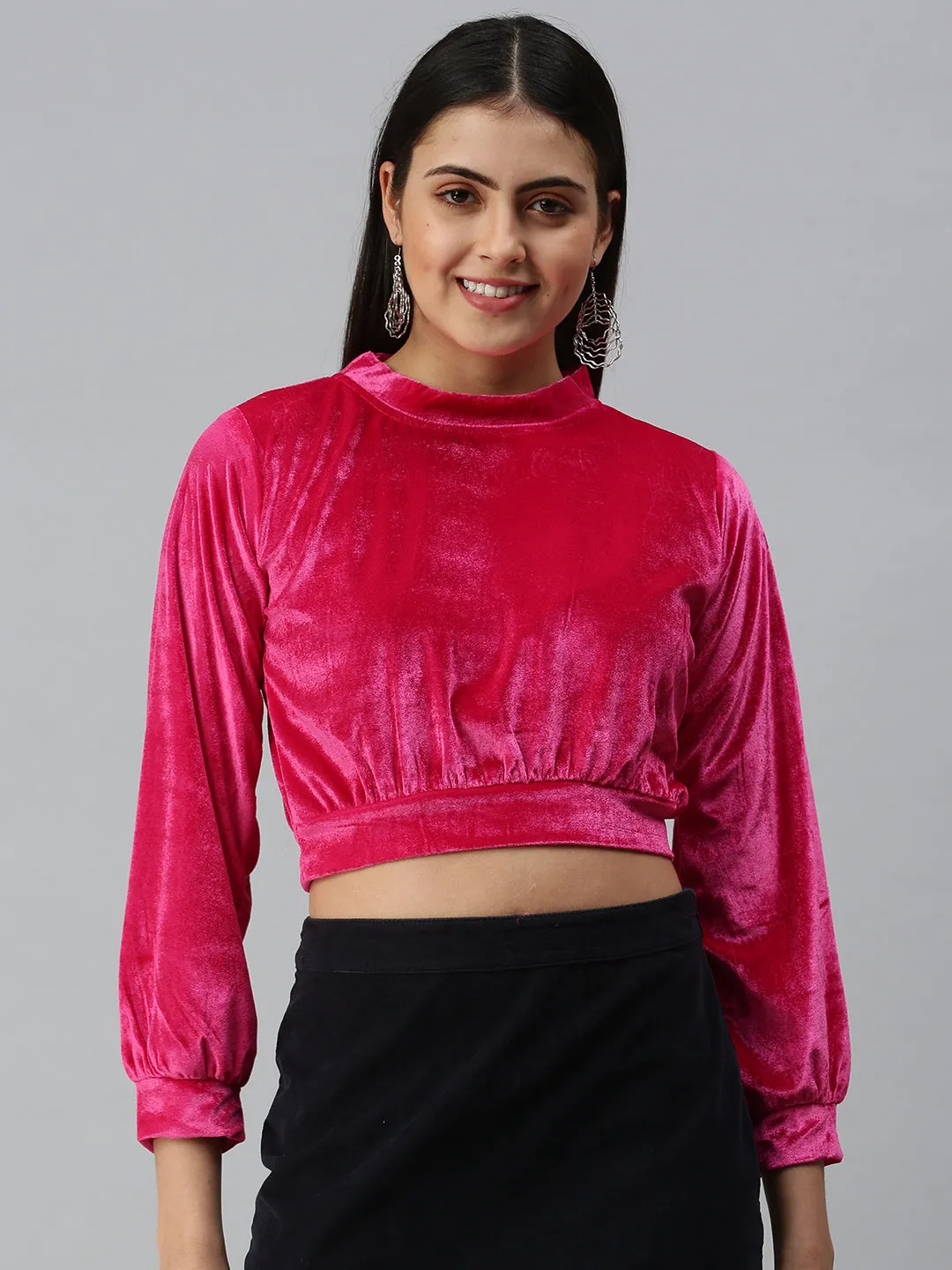 Women's Pink Velvet Crop Top Organic Cotton Seasonal Casual