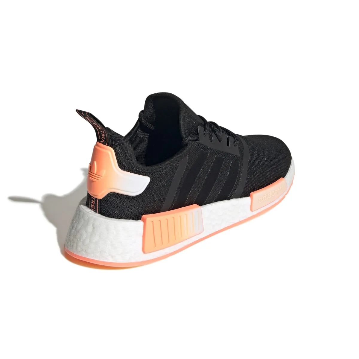 ADIDAS GW9463 NMD_R1 WMN`S (Medium) Black/Orange/White Stretch Fabric Running Shoes ReflectiveElements