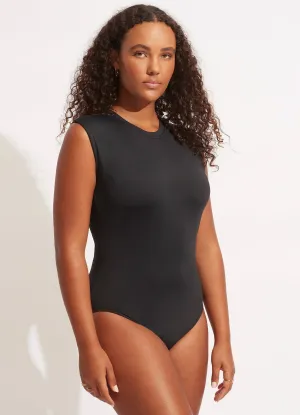 wrinkle free Body Hugging Technology Seafolly Collective Cap Sleeve One Piece - Black