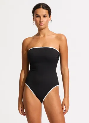 Elastic Free Edges Beach Bound DD Bandeau One Piece - Black