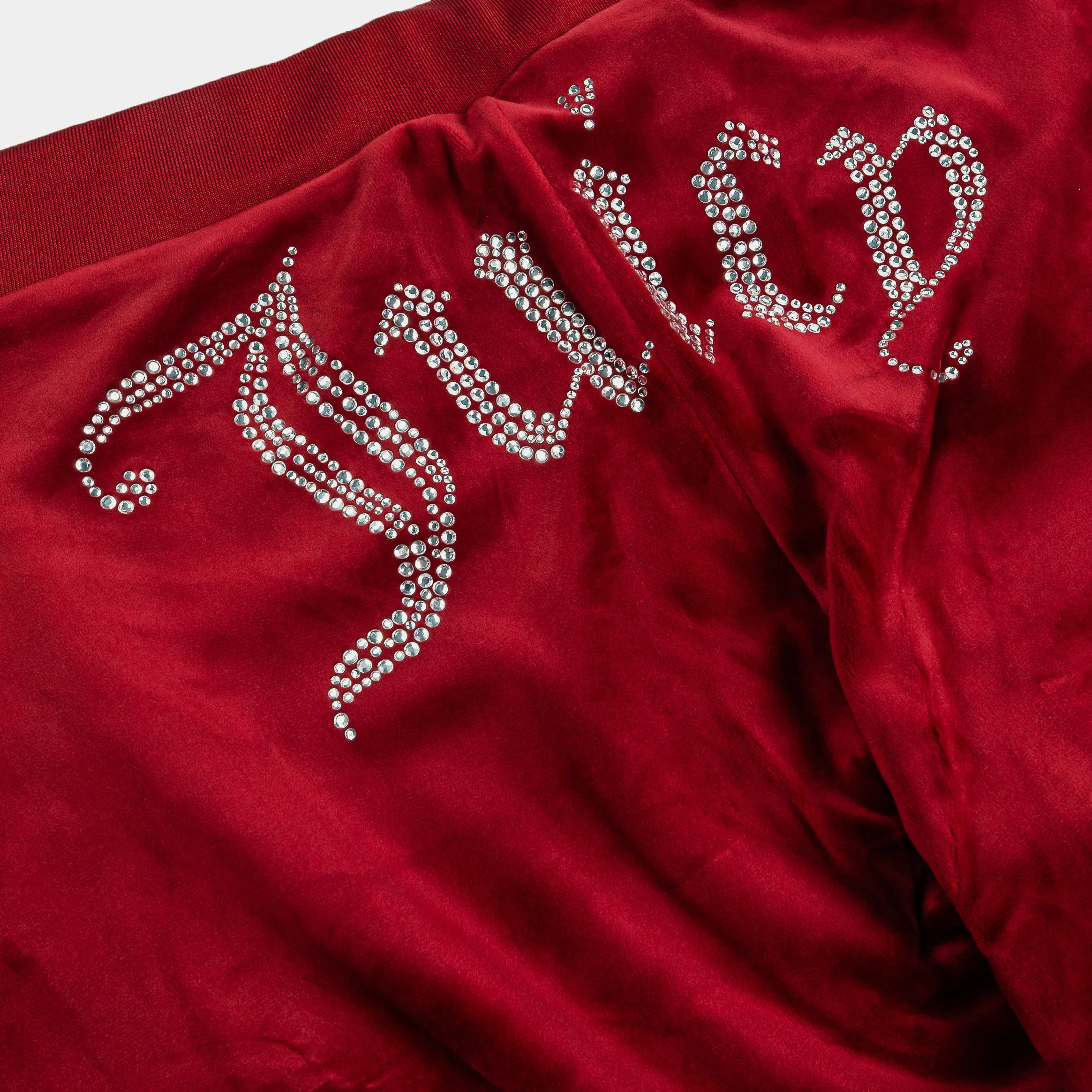 Weekend Ready Tough Style OG Big Bling Velour Track Womens Pants (Red Dahlia)