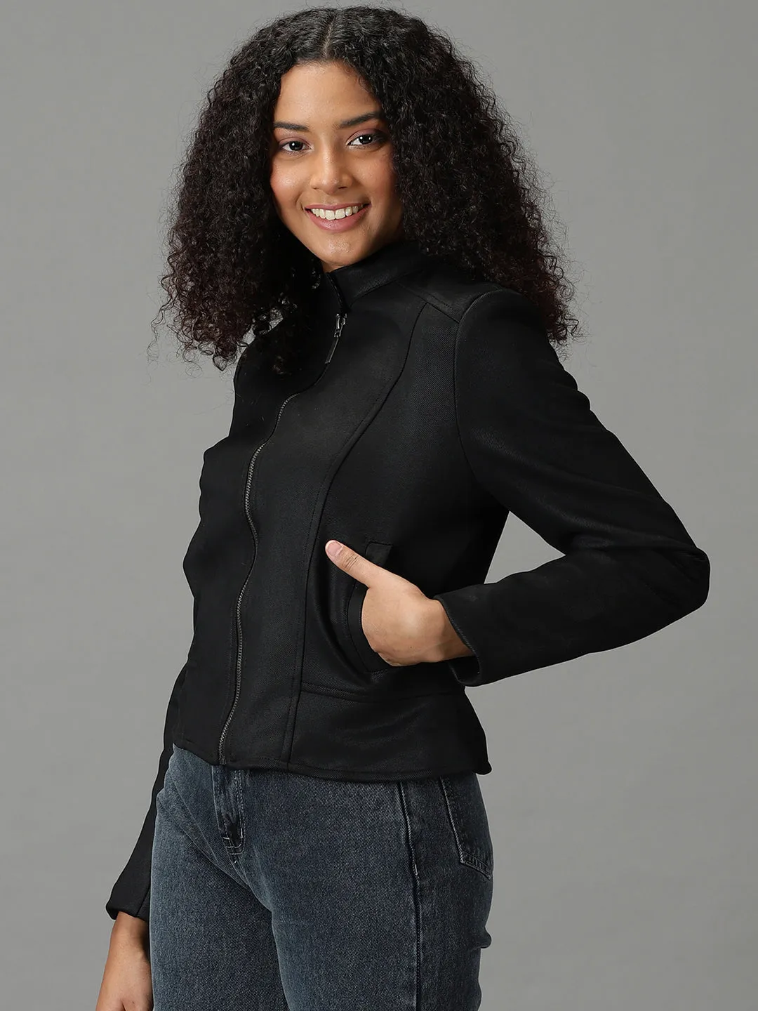 Ventilated Back Women's Black Solid Open Front Jacket