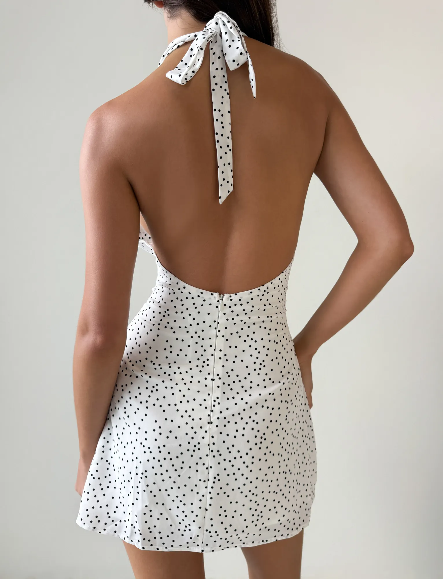 DYLAN HALTER MINI DRESS - WHITE POLKA Clear Blush