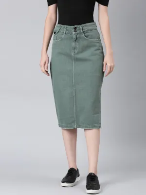 Outfit Vibes Women's Green Solid Pencil Skirt