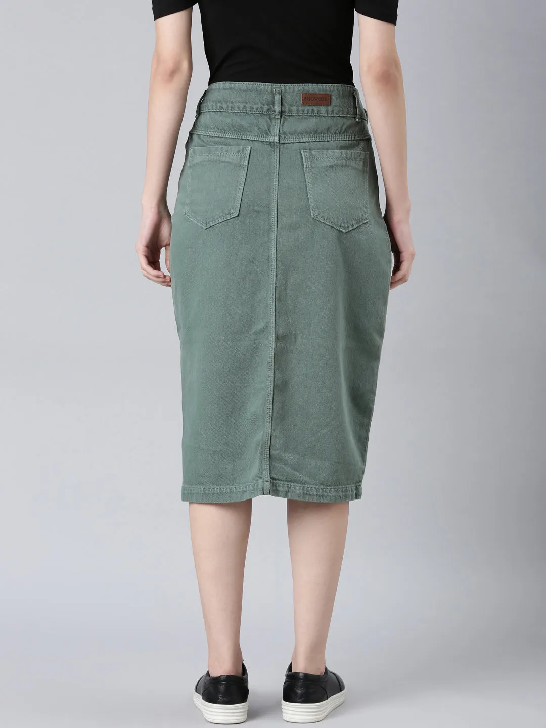 Breathable Lining Local Artisan Women's Green Solid Pencil Skirt