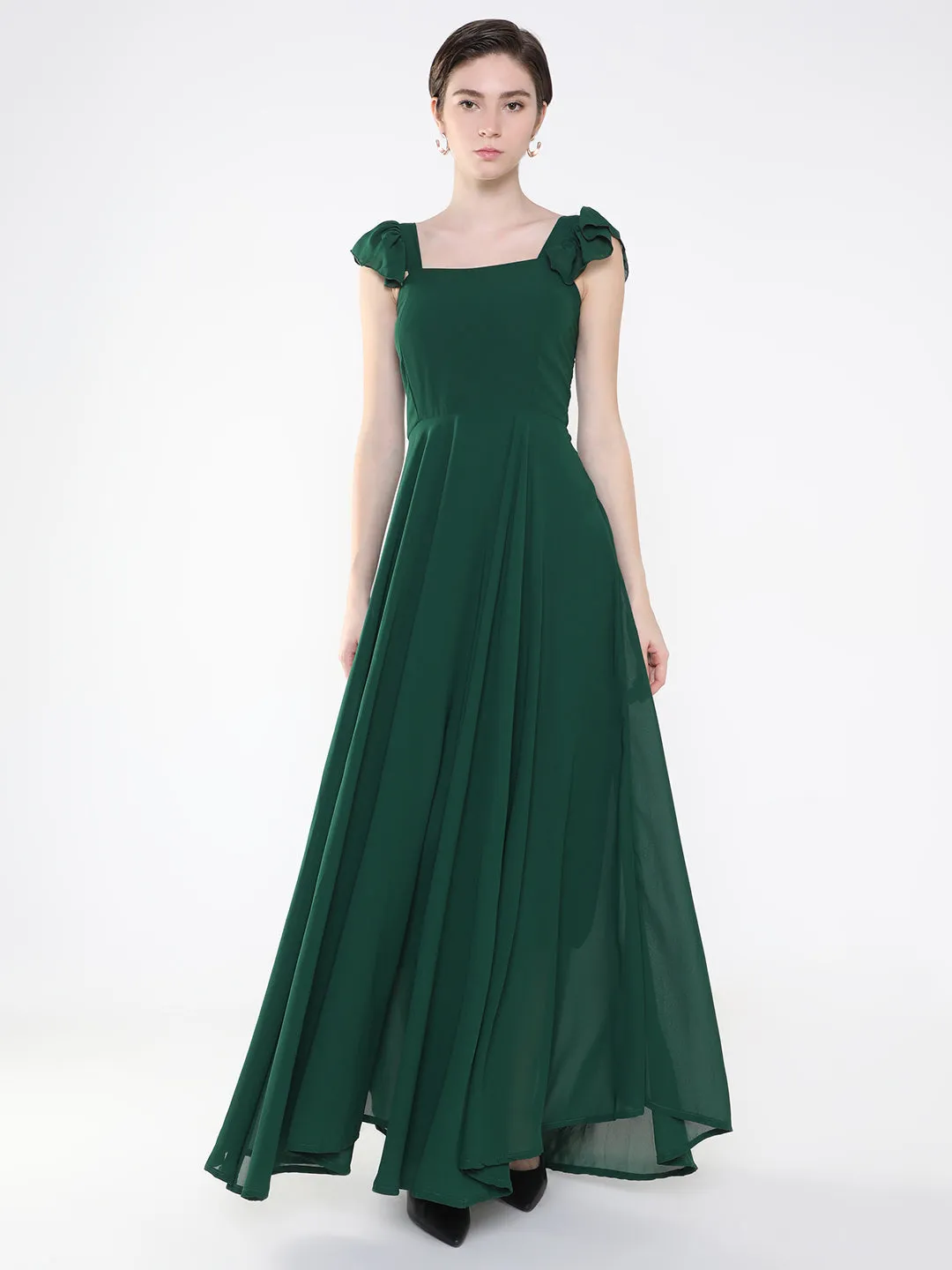 Travel Edge Women's Green Crepe Fit & Flare Maxi Dress