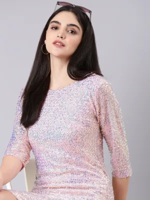 Versatile sundress Gentle Aesthetic Women's Pink Sequinned Embellished Net Bodycon Dress