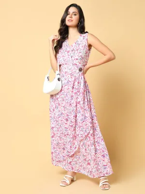 Beach Moment Women's Pink Floral Printed Fit & Flare Maxi Dress