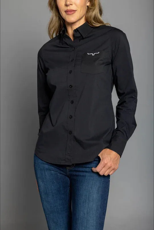 Simple Layer cotton material Kimes Ranch Women's Button Down Team Shirt in Black