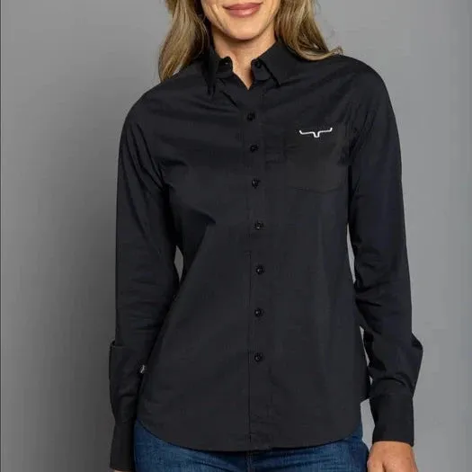 Kimes Ranch Women's Button Down Team Shirt in Black Breathable Wearable