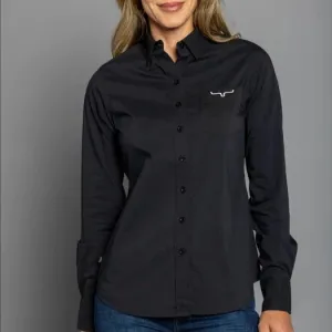 Kimes Ranch Women's Button Down Team Shirt in Black Breathable Wearable