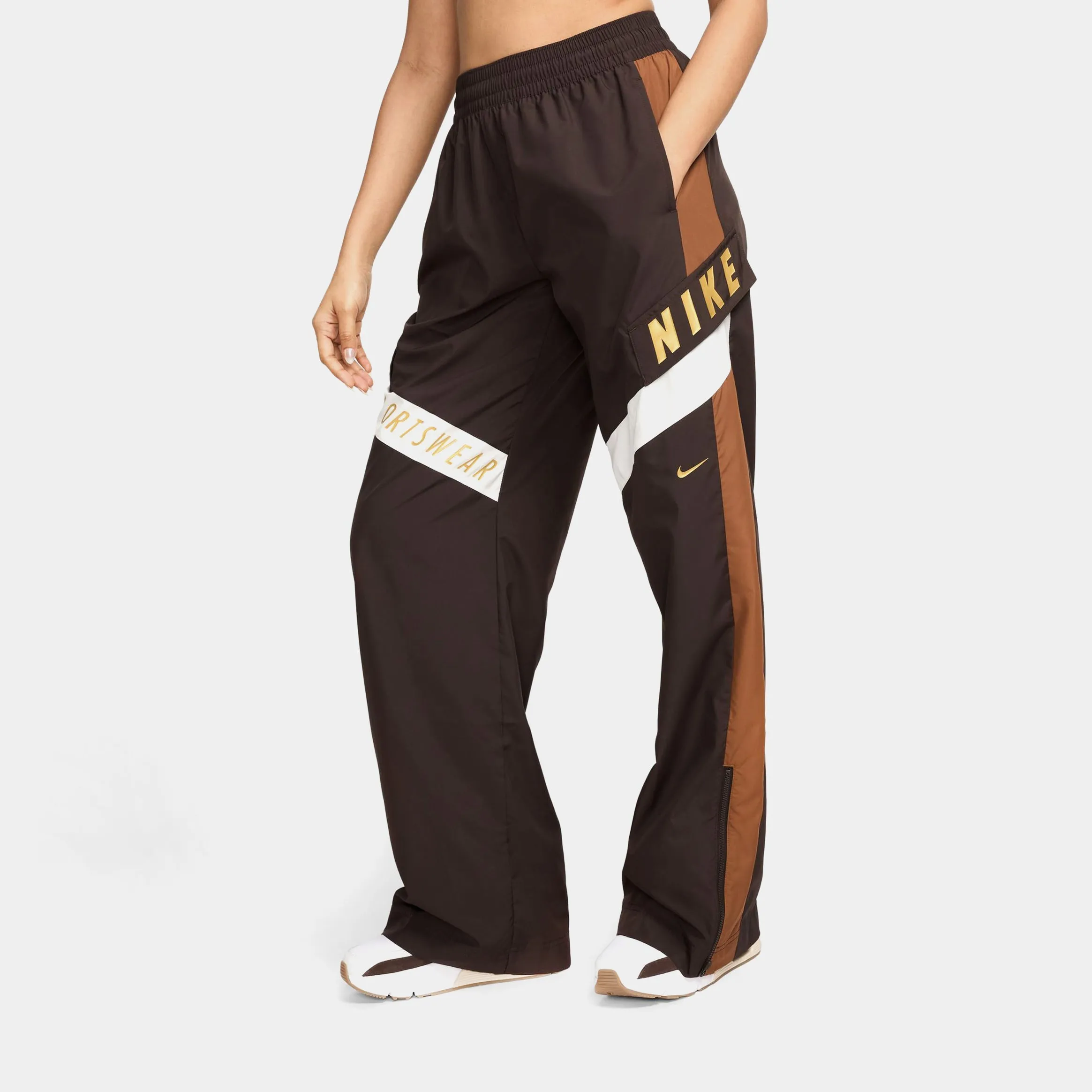 Tagless Labeling NSW High Waisted Trousers Womens Pants (Brown)