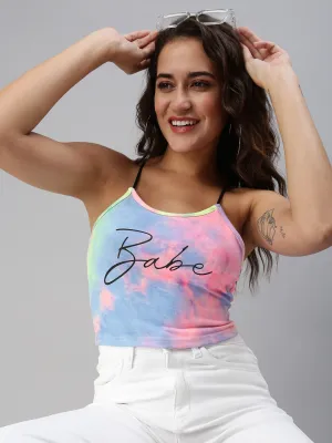 Casual Active Sustainable Textile Women's Multi Typography Tie and Dye Print Crop Top
