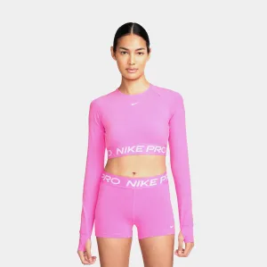 LightweightMaterial Pro Dri Fit Cropped Womens Long Sleeve Shirt (Playful Pink/White)