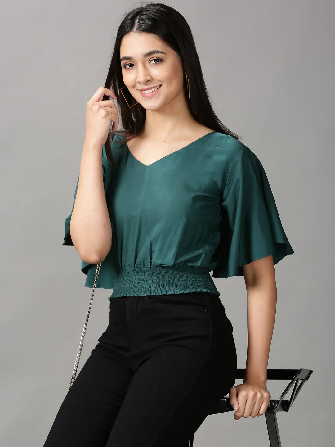 Women's Green Blouson Top Best Seller