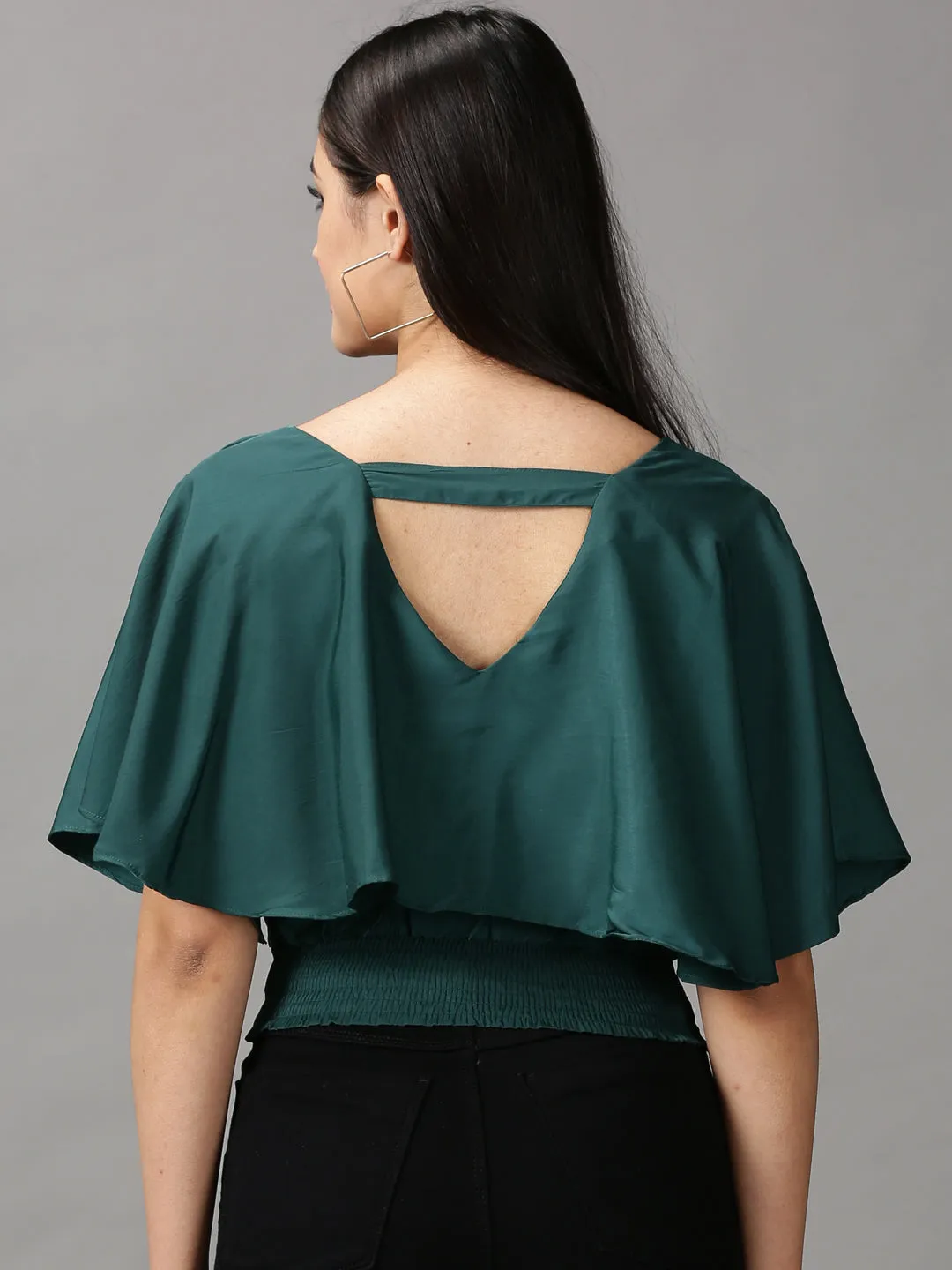 Women's Green Blouson Top All-Purpose Comfort Layered Wear