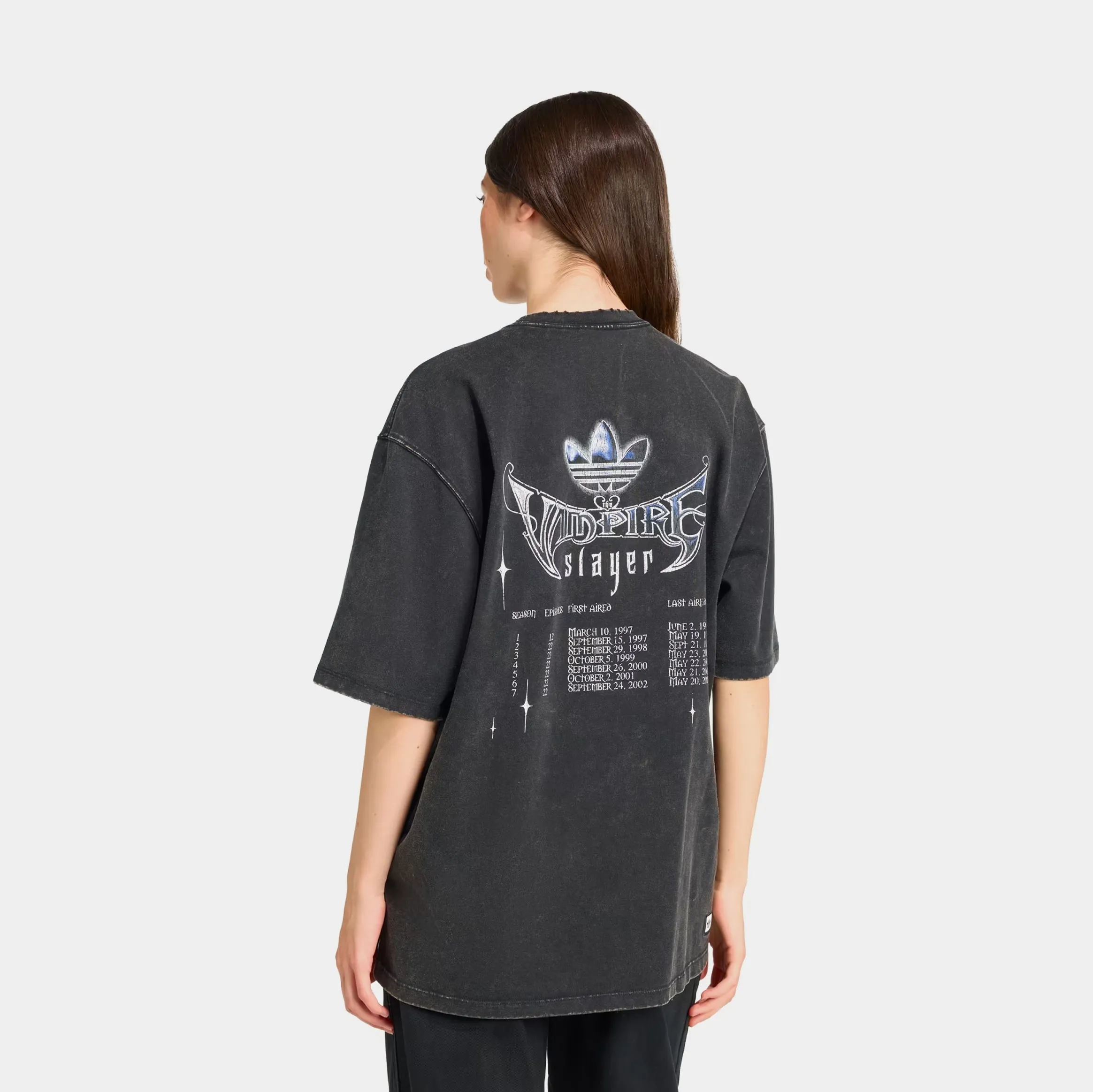 Buffy The Vampire Slayer Oversized Washed Womens Short Sleeve Shirt (Black/Purple) Trendy Look Timeless Blazer